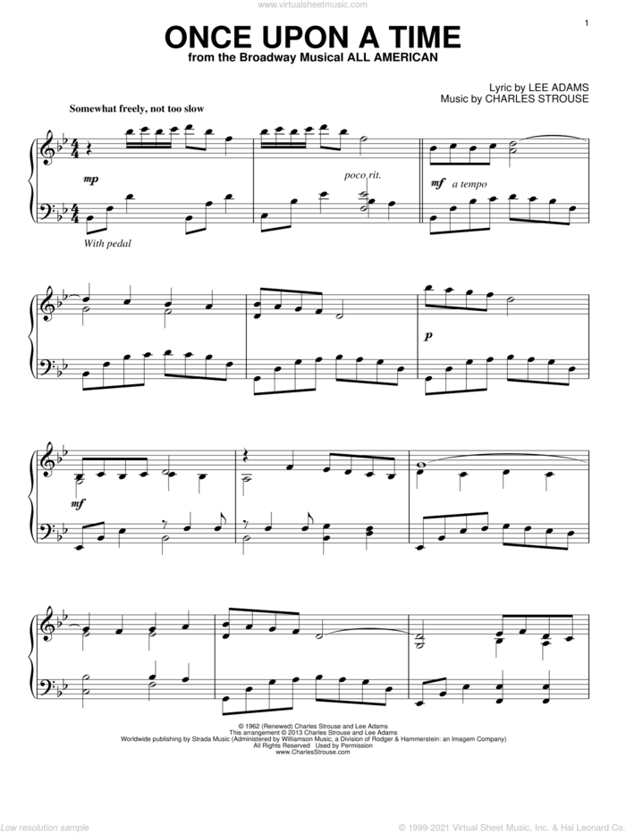 Once Upon A Time sheet music for piano solo by Lee Adams and Charles Strouse, intermediate skill level