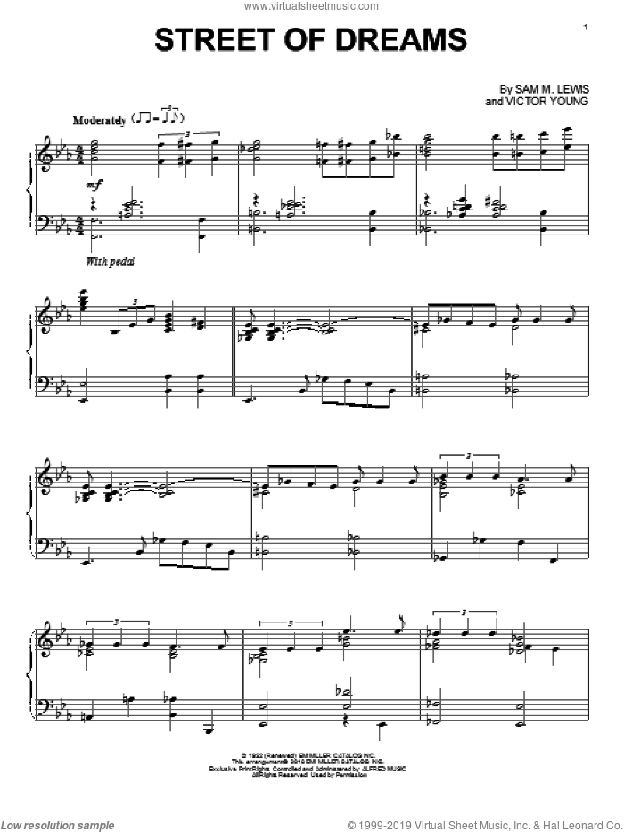 Street Of Dreams sheet music for piano solo by Sam Lewis and Victor Young, intermediate skill level