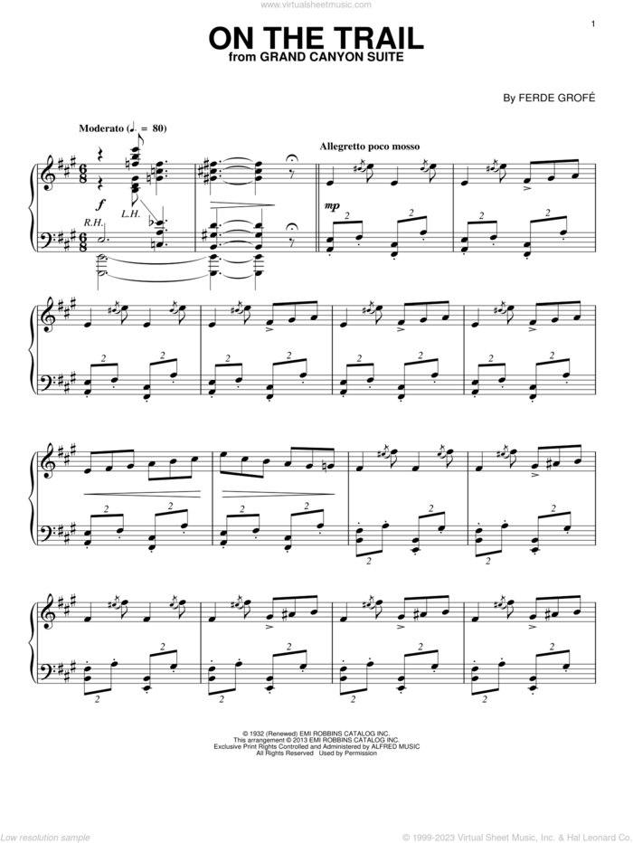 On The Trail sheet music for piano solo by Ferde Grofe, intermediate skill level