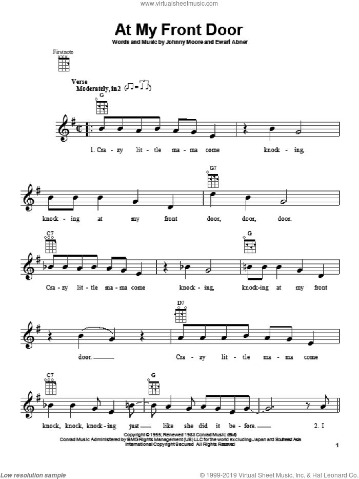 At My Front Door sheet music for ukulele by Pat Boone, intermediate skill level