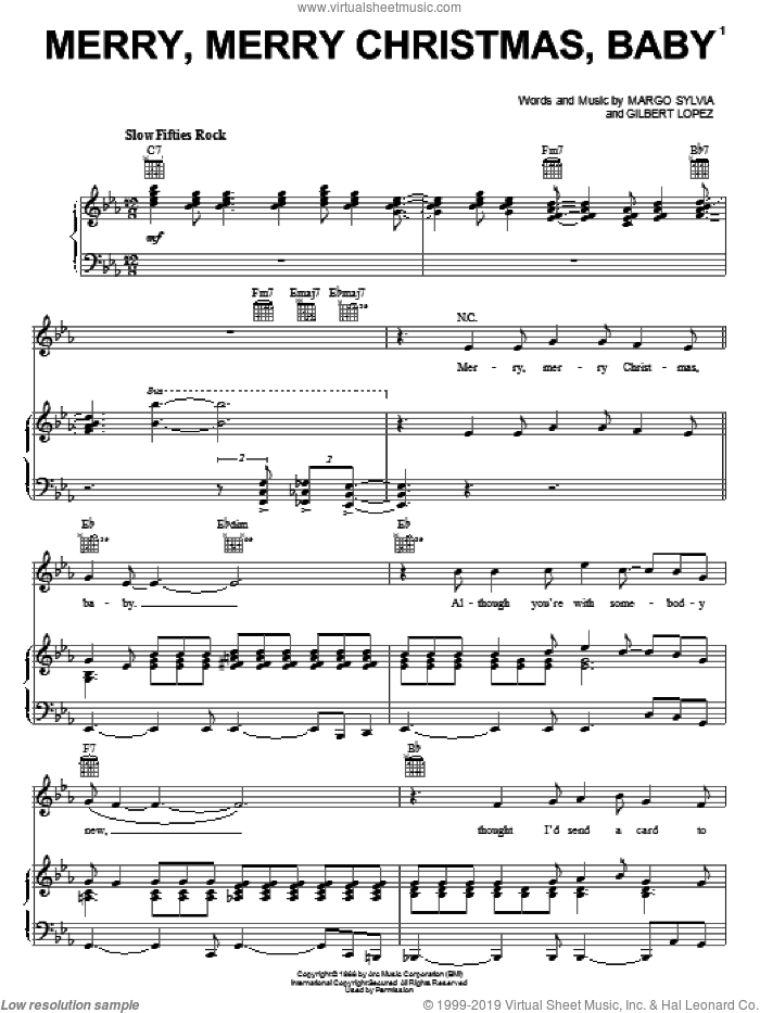 Merry, Merry Christmas, Baby sheet music for voice, piano or guitar by Margo Sylvia and Gilbert Lopez, intermediate skill level