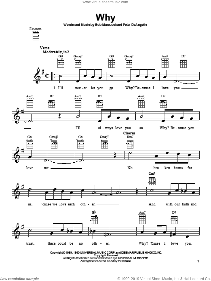 Why sheet music for ukulele by Frankie Avalon, intermediate skill level