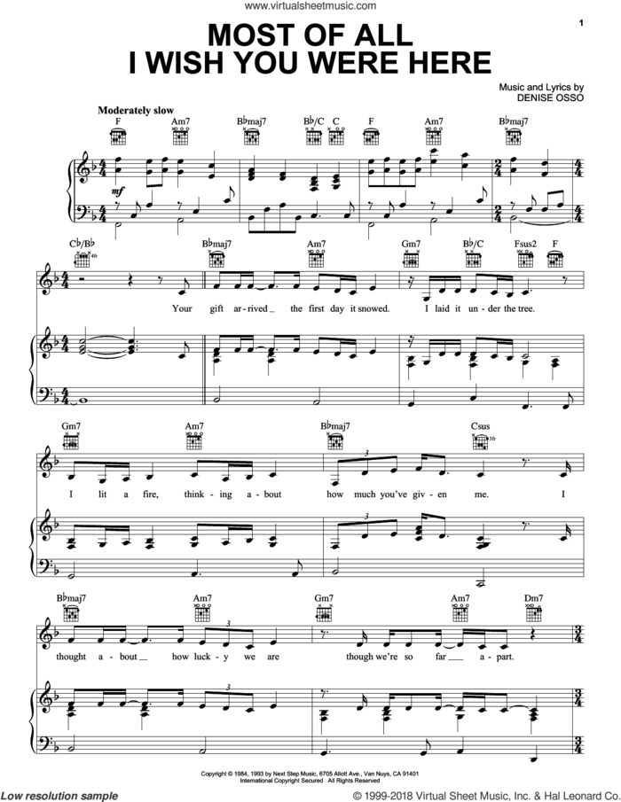 Most Of All I Wish You Were Here sheet music for voice, piano or guitar by Kathie Lee Gifford and Denise Osso, intermediate skill level