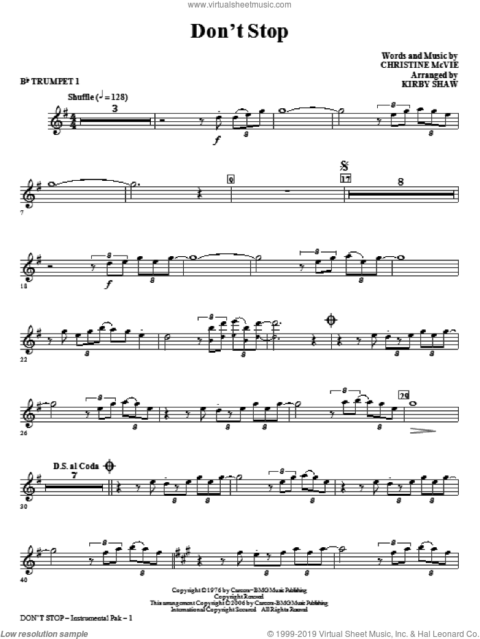 Don't Stop (complete set of parts) sheet music for orchestra/band by Christine McVie, Fleetwood Mac and Kirby Shaw, intermediate skill level