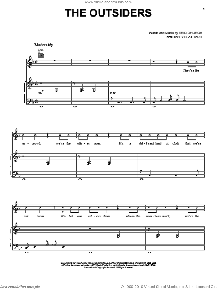The Outsiders sheet music for voice, piano or guitar by Eric Church, intermediate skill level