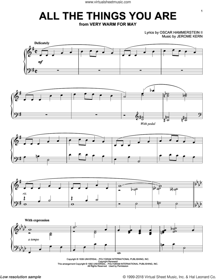 All The Things You Are sheet music for piano solo by Jack Leonard with Tommy Dorsey Orchestra, Jerome Kern and Oscar II Hammerstein, intermediate skill level