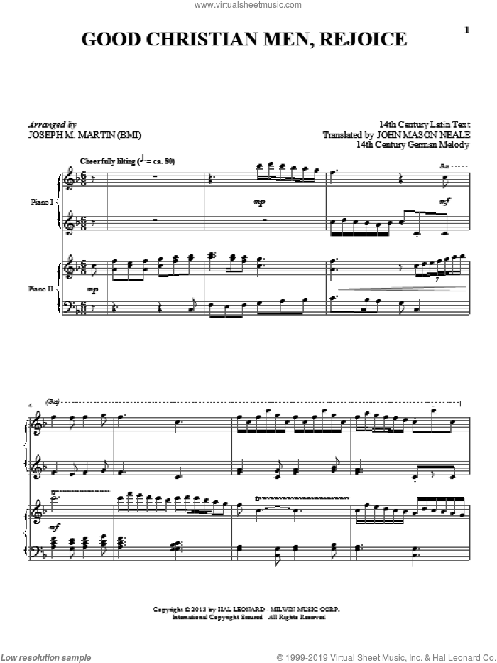 Good Christian Men, Rejoice sheet music for piano four hands by Joseph M. Martin, intermediate skill level