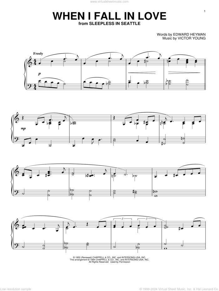 When I Fall In Love sheet music for piano solo by The Lettermen and Carpenters, intermediate skill level