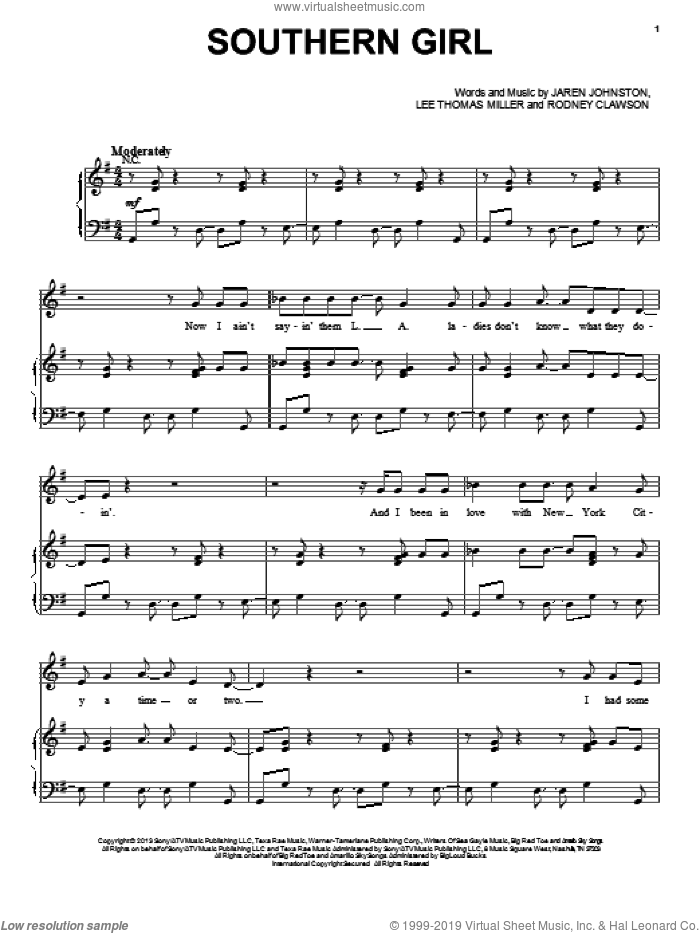 Southern Girl sheet music for voice, piano or guitar by Tim McGraw, intermediate skill level
