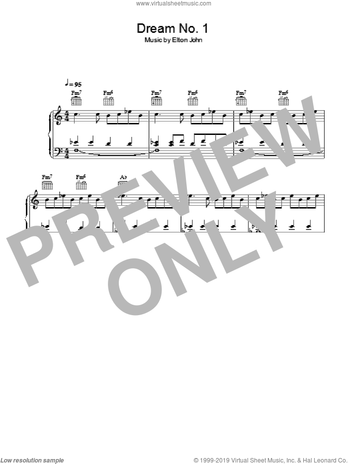 Dream #1 (Instrumental) sheet music for piano solo by Elton John and Bernie Taupin, intermediate skill level