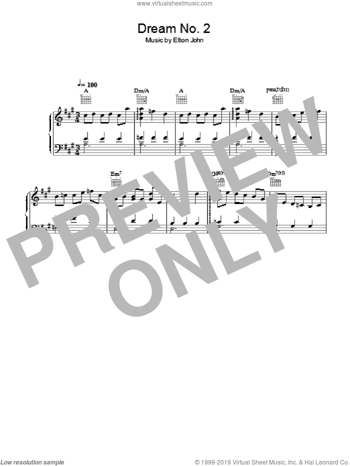 Dream #2 (Instrumental) sheet music for piano solo by Elton John and Bernie Taupin, intermediate skill level