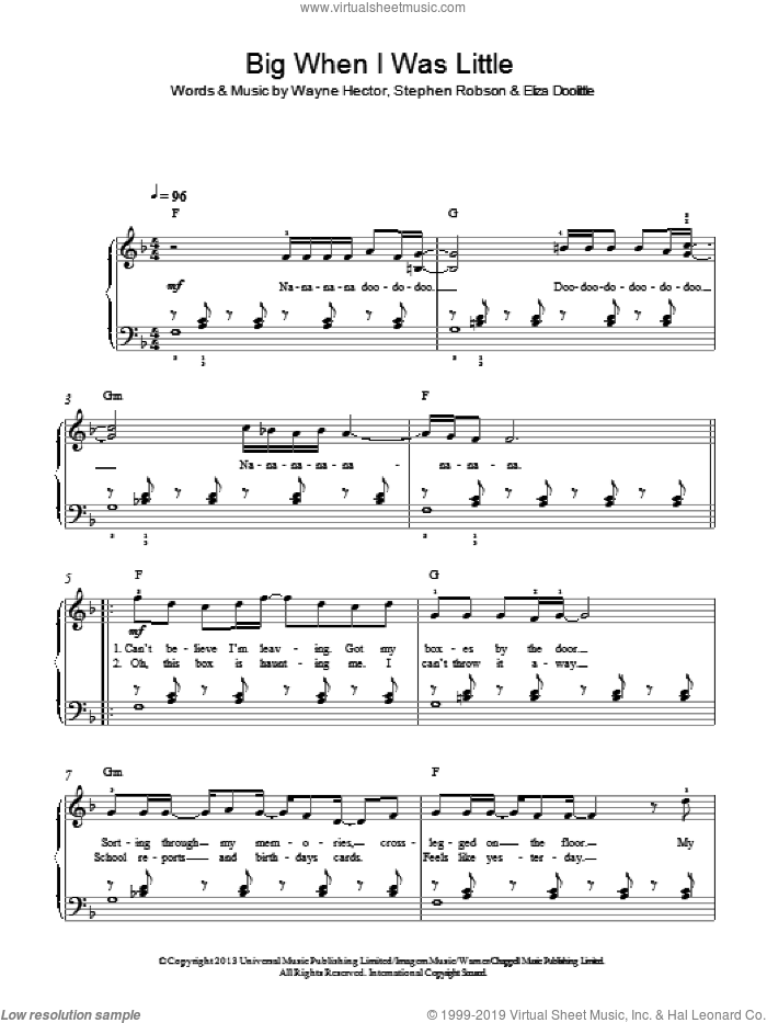 Big When I Was Little sheet music for piano solo by Eliza Doolittle, Steve Robson and Wayne Hector, easy skill level