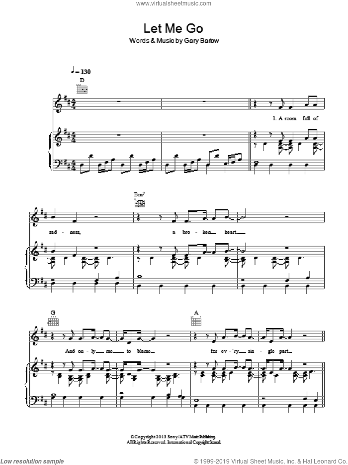 Let Me Go sheet music for voice, piano or guitar by Gary Barlow, intermediate skill level