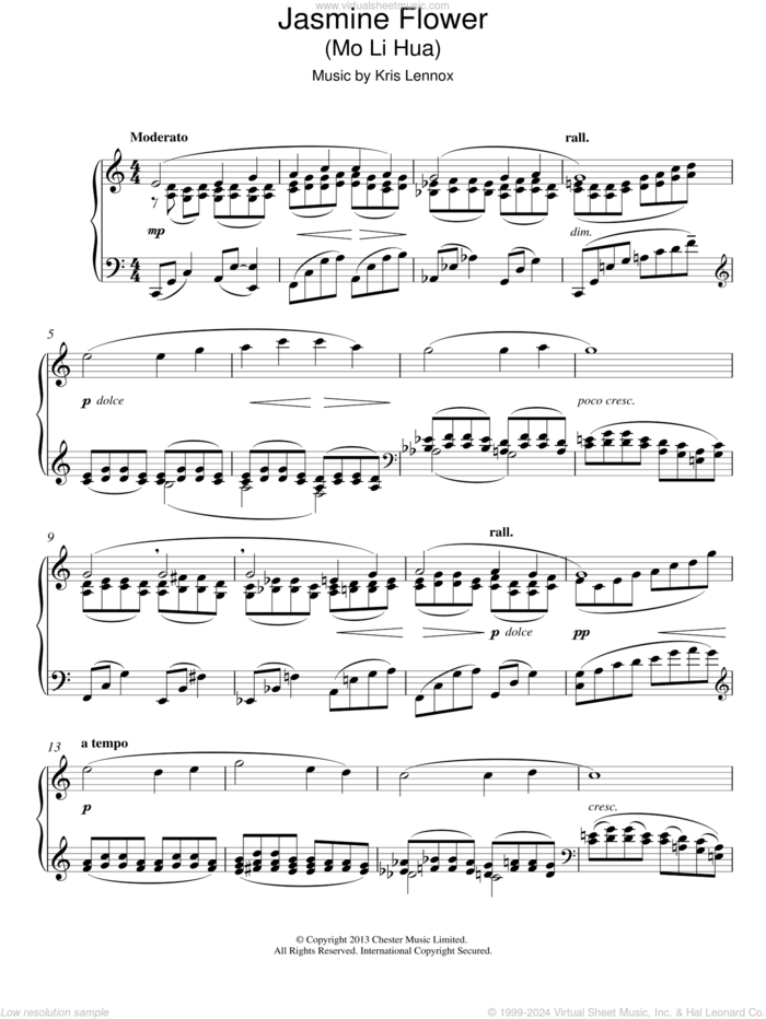 Jasmine Flower sheet music for piano solo by Kris Lennox, classical score, intermediate skill level