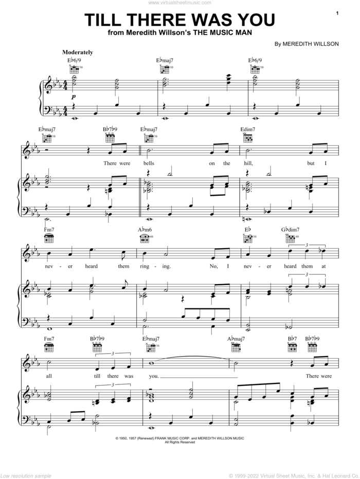 Till There Was You sheet music for voice, piano or guitar by Meredith Willson and The Music Man (Musical), wedding score, intermediate skill level
