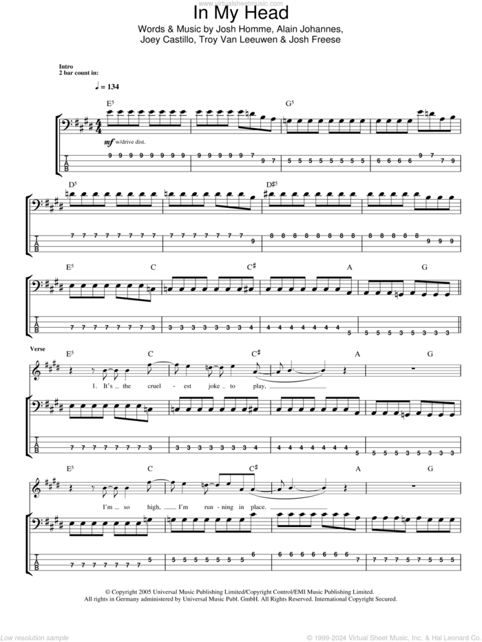 In My Head sheet music for bass (tablature) (bass guitar) (PDF)