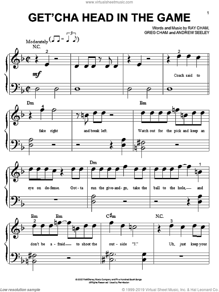 Get'cha Head In The Game (from High School Musical) sheet music for piano solo (big note book) by Zac Efron, High School Musical, Andrew Seeley, Greg Cham and Ray Cham, easy piano (big note book)