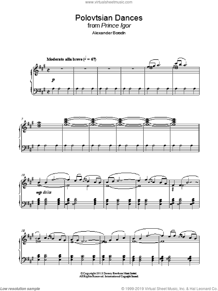 Polovtsian Dances sheet music for piano solo by Alexander Borodin, classical score, intermediate skill level