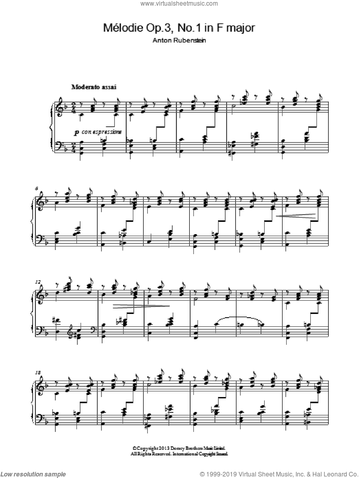 Melody in F, Op. 3, No. 1 – Anton Rubinstein Sheet music for Piano (Solo)