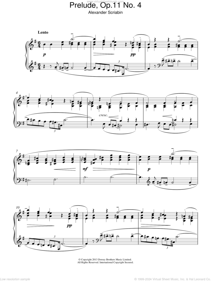 Prelude, Op. 11, No. 4 sheet music for piano solo by Alexander Scriabin, classical score, intermediate skill level