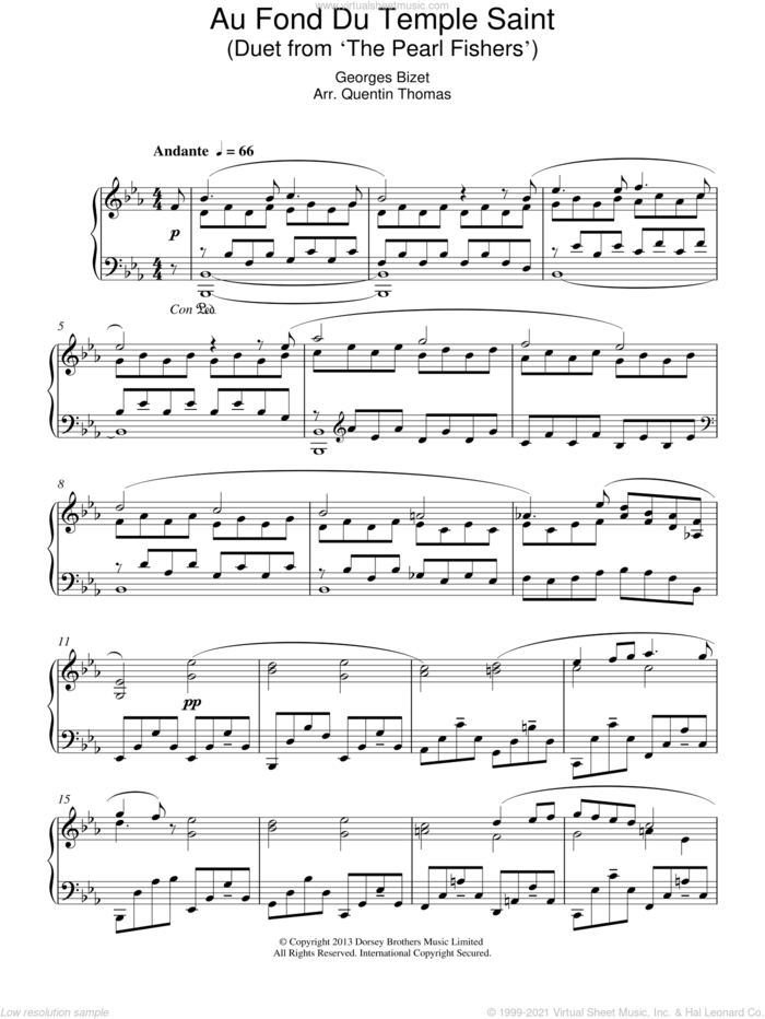 Au Fond Du Temple Saint, (intermediate) sheet music for piano solo by Georges Bizet, classical score, intermediate skill level
