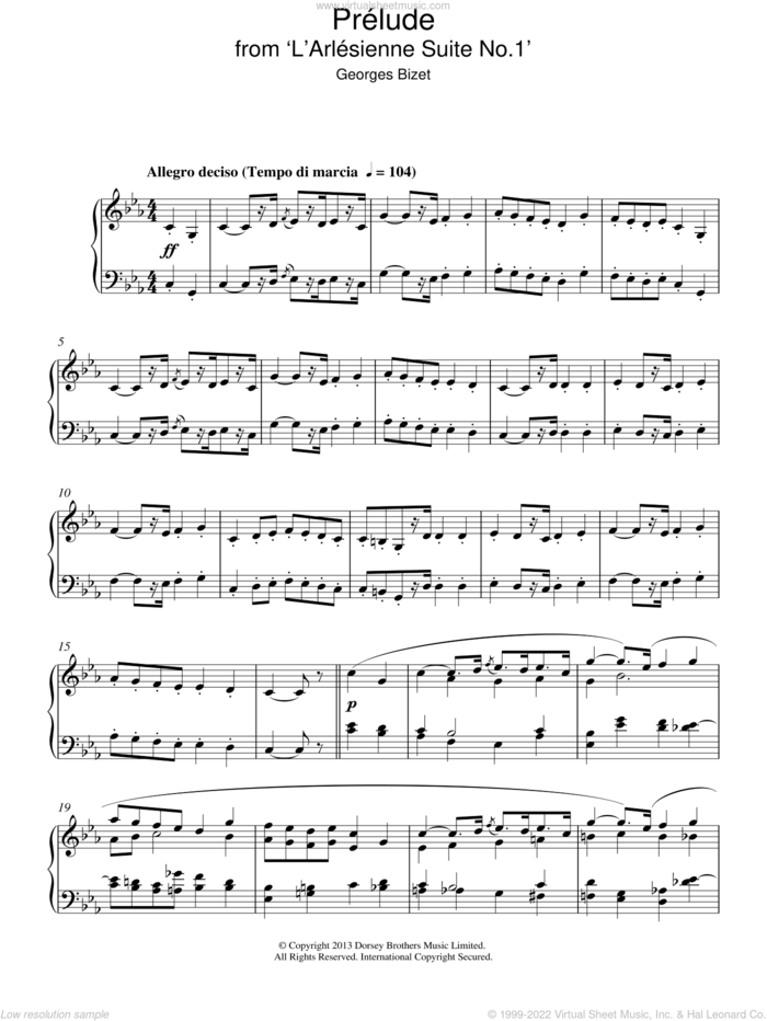 Prelude (from 'L'Arlesienne') sheet music for piano solo by Georges Bizet, classical score, intermediate skill level
