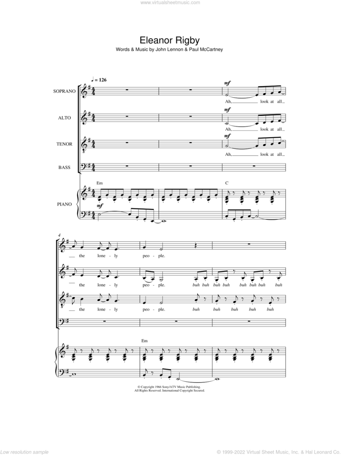 Eleanor Rigby sheet music for choir by The Beatles, John Lennon and Paul McCartney, intermediate skill level