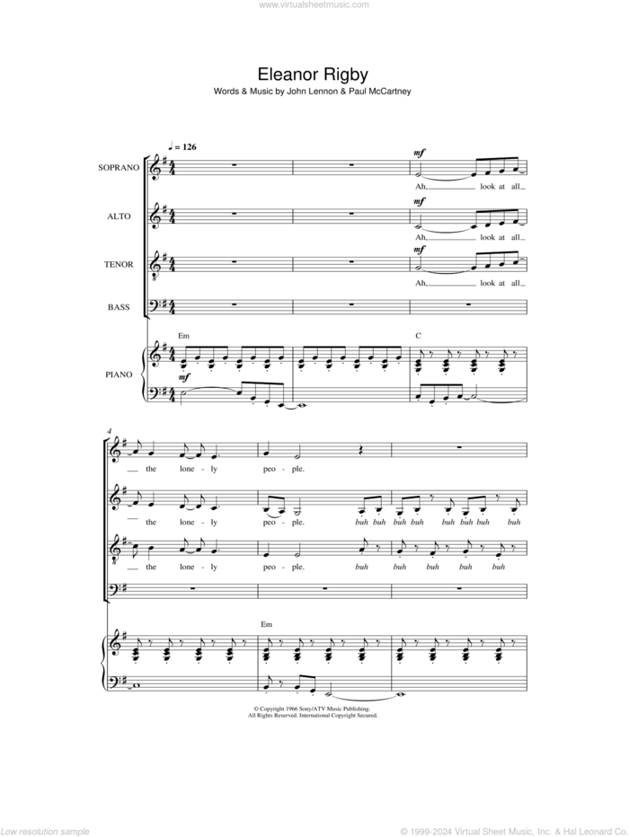 Eleanor Rigby sheet music for choir by The Beatles, John Lennon and Paul McCartney, intermediate skill level