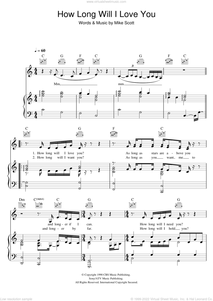 How Long Will I Love You sheet music for voice, piano or guitar by Ellie Goulding and Mike Scott, intermediate skill level
