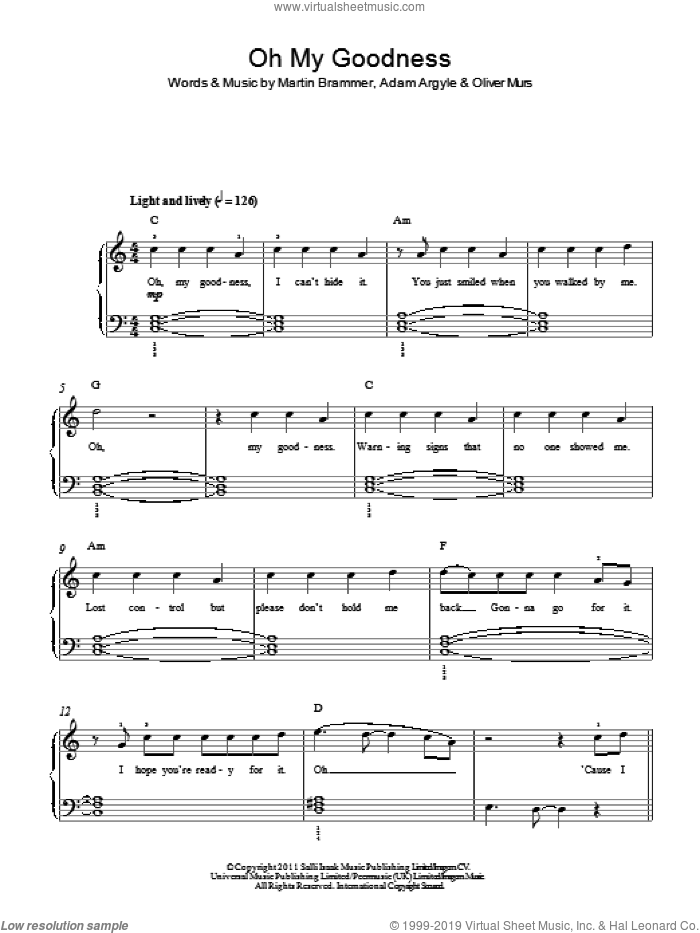 Oh My Goodness sheet music for piano solo by Olly Murs, Adam Argyle, Martin Brammer and Oliver Murs, easy skill level