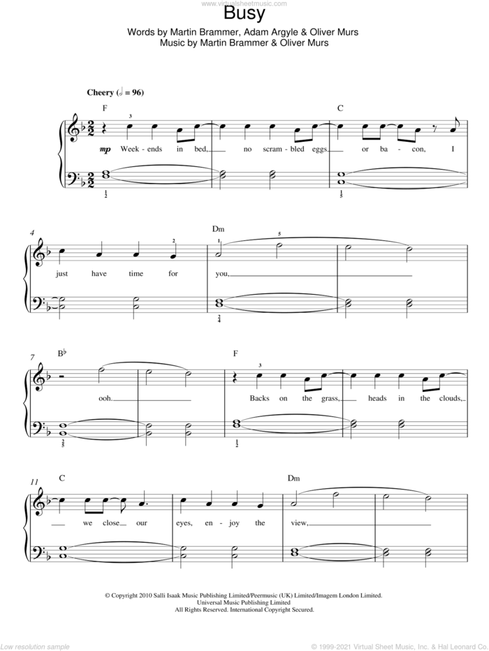 Busy sheet music for piano solo by Olly Murs, Adam Argyle, Martin Brammer and Oliver Murs, easy skill level