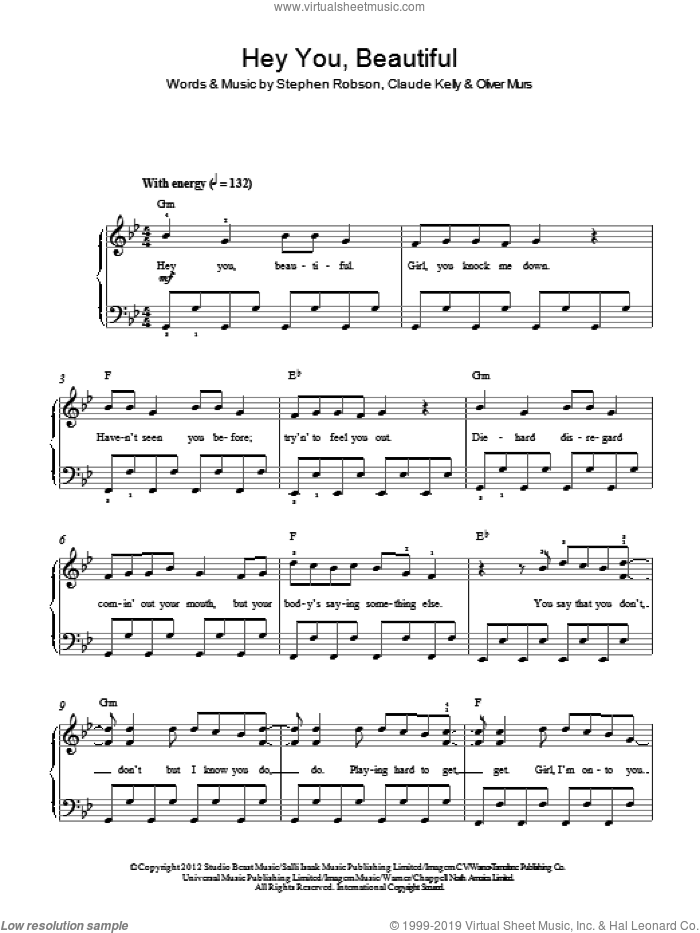 Hey You Beautiful sheet music for piano solo by Olly Murs, Claude Kelly, Oliver Murs and Steve Robson, easy skill level