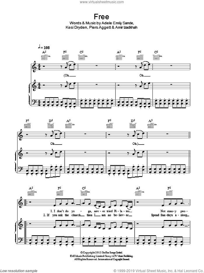 Free sheet music for voice, piano or guitar by Rudimental featuring Emeli Sande, Adele Emily Sande, Amir Izadkhah, Kesi Dryden and Piers Aggett, intermediate skill level