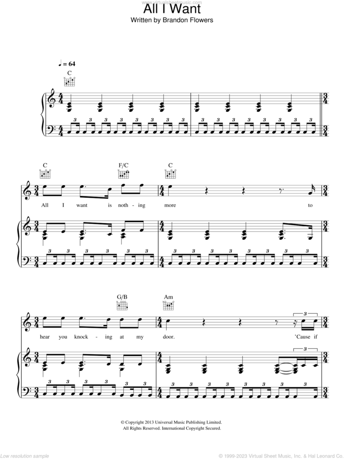 All I Want sheet music for voice, piano or guitar by Kodaline, James Flannigan, Mark Prendergast, Stephen Garrigan and Vincent May, intermediate skill level