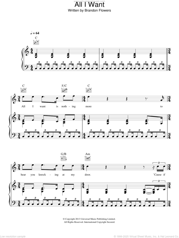 All I Want sheet music for voice, piano or guitar by Kodaline, James Flannigan, Mark Prendergast, Stephen Garrigan and Vincent May, intermediate skill level