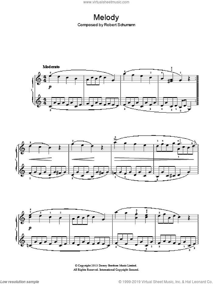 Melody sheet music for piano solo by Robert Schumann, classical score, easy skill level