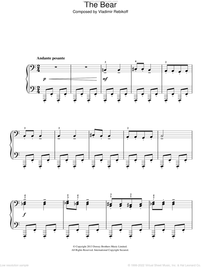 The Bear sheet music for piano solo by Vladimir Rebikoff, classical score, easy skill level