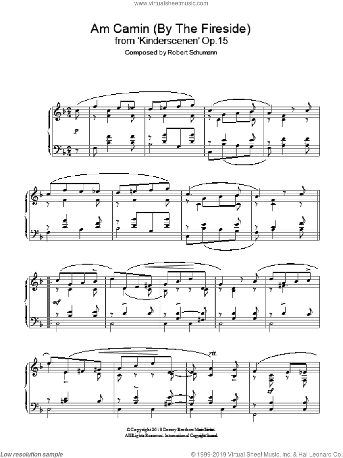 Am Camin (By The Fireside) from 'Kinderscenen' Op.15 No. 8 sheet music for piano solo by Robert Schumann, classical score, intermediate skill level