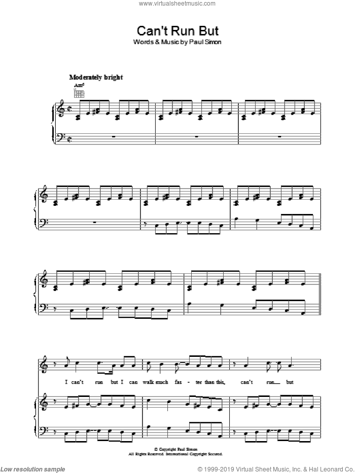 Can't Run But sheet music for voice, piano or guitar by Paul Simon, intermediate skill level