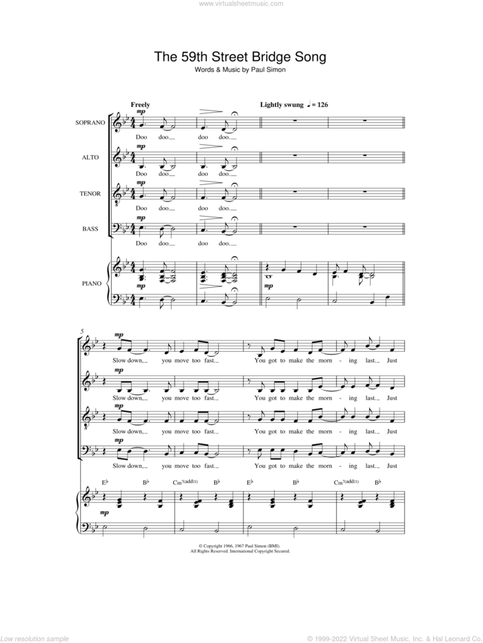 The 59th Street Bridge Song (Feelin' Groovy) sheet music for choir by Simon & Garfunkel and Paul Simon, intermediate skill level