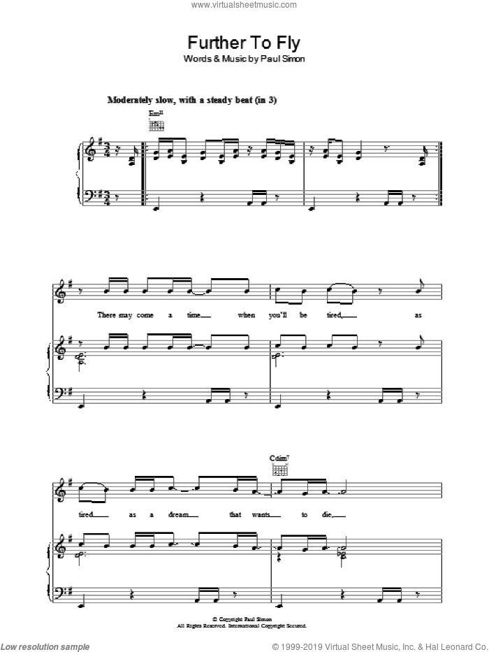 Further To Fly sheet music for voice, piano or guitar by Paul Simon, intermediate skill level