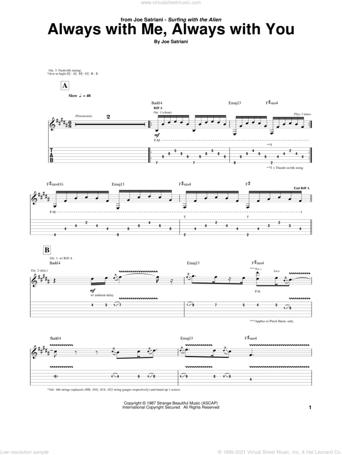 Always With Me, Always With You sheet music for guitar (tablature) by Joe Satriani, intermediate skill level
