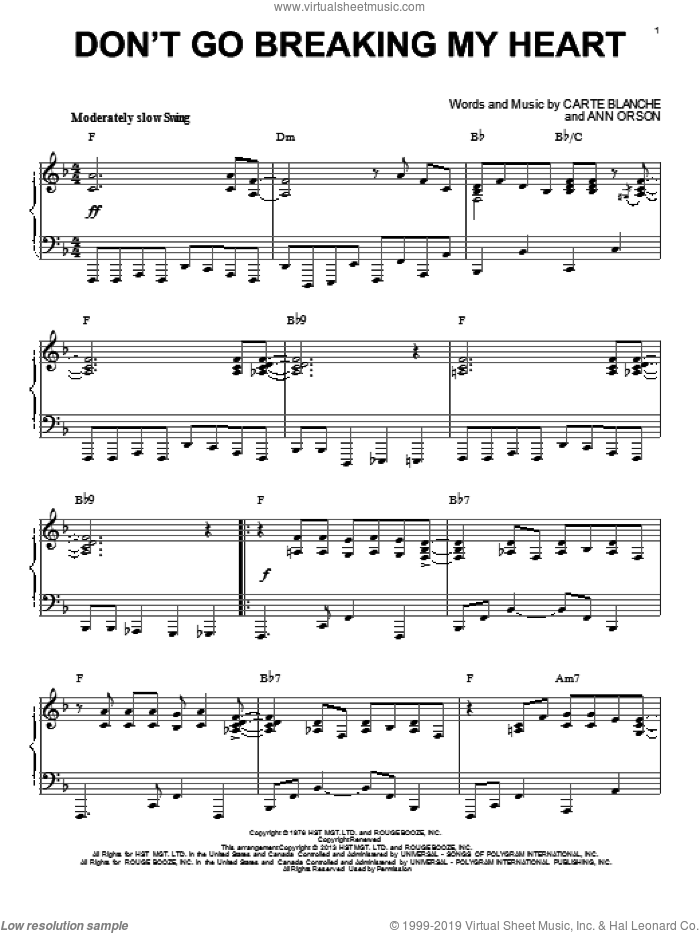 Don't Go Breaking My Heart [Jazz version] (arr. Brent Edstrom) sheet music for piano solo by Elton John, intermediate skill level