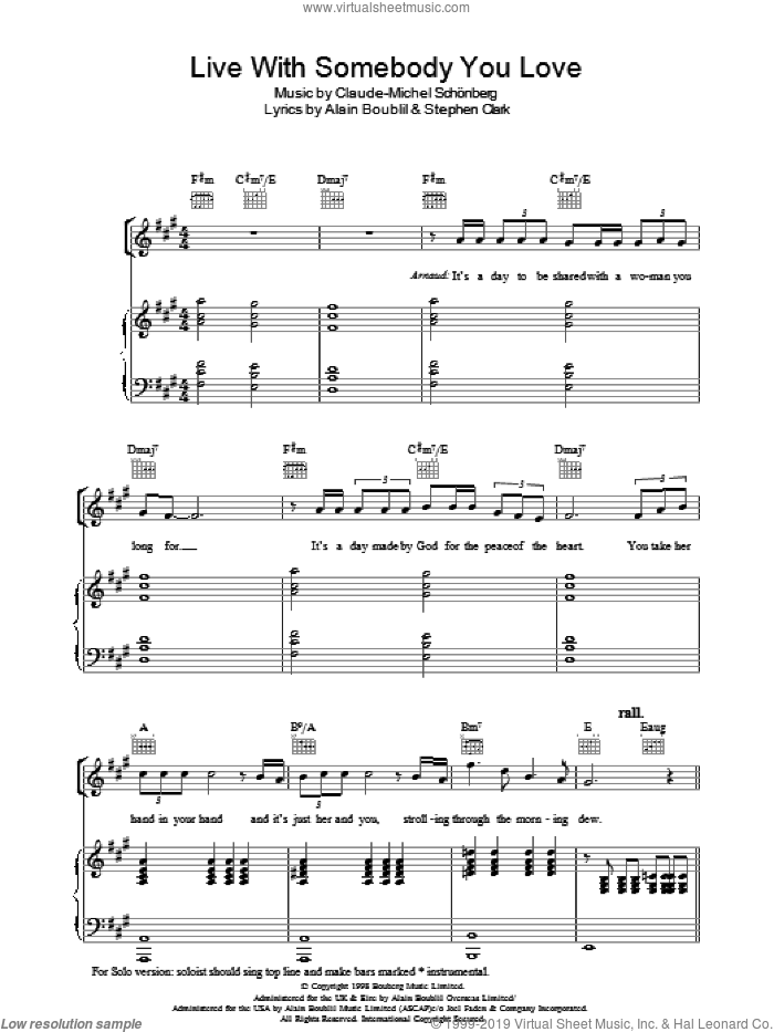 Live With Somebody You Love (from Martin Guerre) sheet music for voice, piano or guitar by Claude-Michel Schonberg, Martin Guerre (Musical), Alain Boublil, Boublil and Schonberg and Steve Clark, intermediate skill level