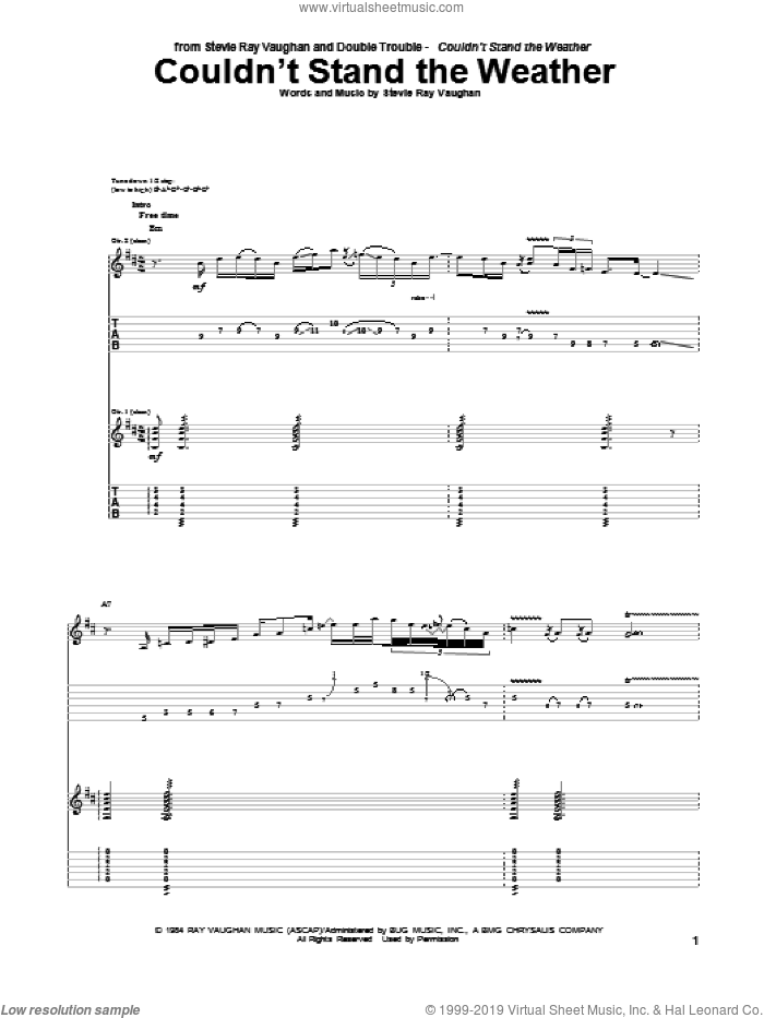 Couldn't Stand The Weather sheet music for guitar (tablature) by Stevie Ray Vaughan, intermediate skill level
