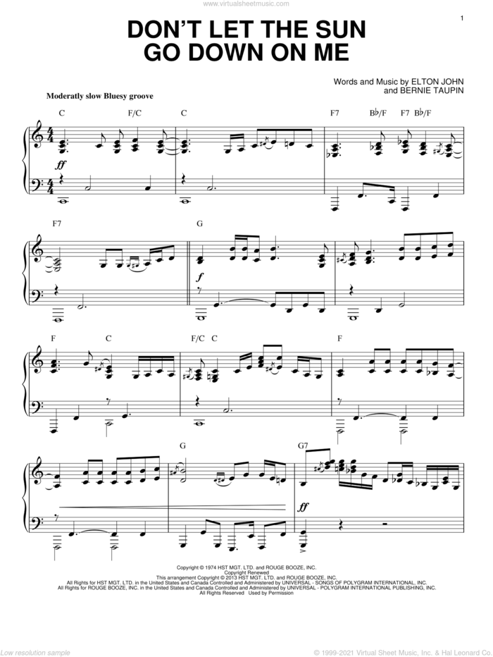 Don't Let The Sun Go Down On Me [Jazz version] (arr. Brent Edstrom) sheet music for piano solo by Elton John, intermediate skill level