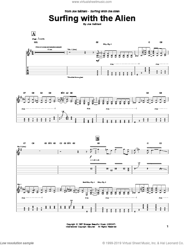 Surfing With The Alien sheet music for guitar (tablature) by Joe Satriani, intermediate skill level