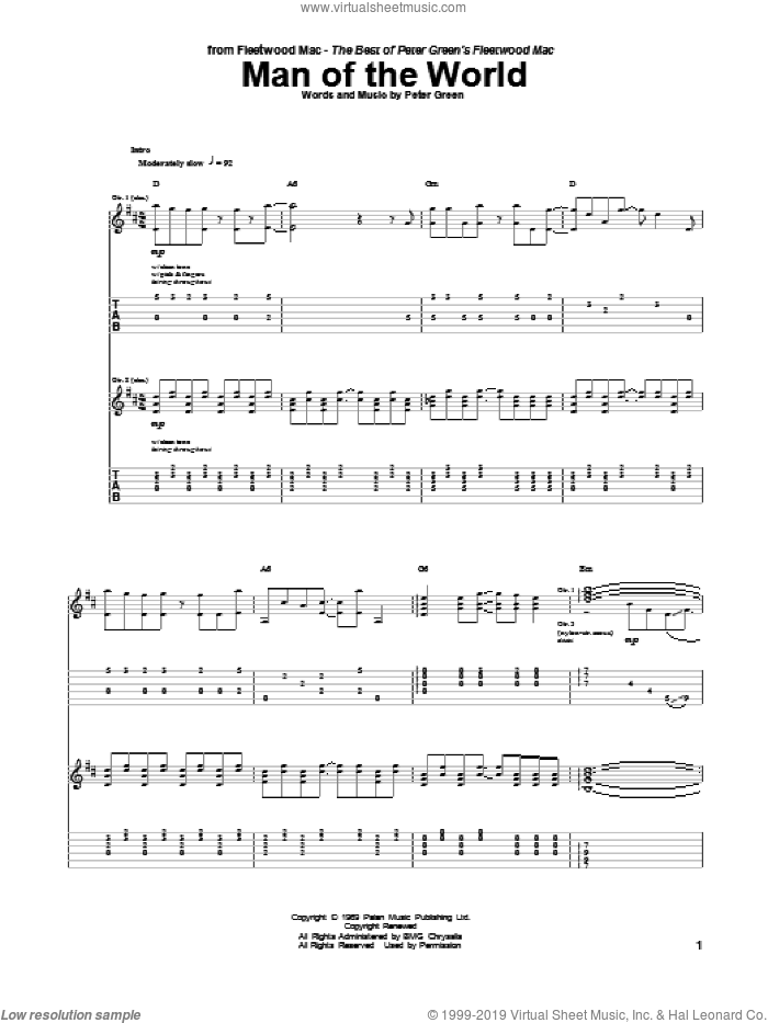 Man Of The World sheet music for guitar (tablature) by Peter Green, intermediate skill level