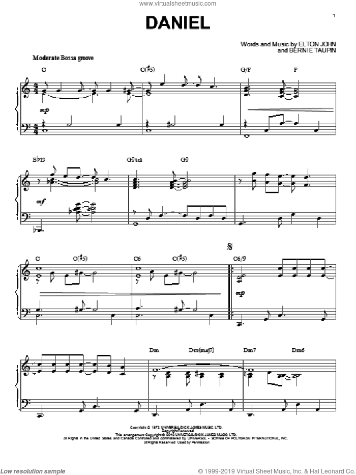 Daniel [Jazz version] (arr. Brent Edstrom) sheet music for piano solo by Elton John, intermediate skill level