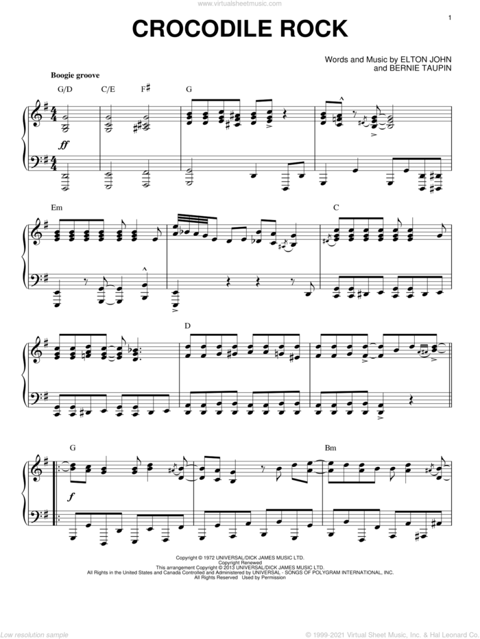 Crocodile Rock [Jazz version] (arr. Brent Edstrom) sheet music for piano solo by Elton John, intermediate skill level